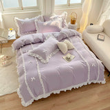 Yeknu Korean Princess Style Bedding Sets Ins Lace Bowknot Duvet Cover Fitted Sheet For Girl Woman Home Bedroom Kawaii Bed Linens