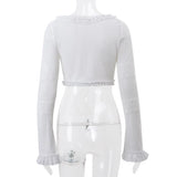Yeknu  Cryptographic Fashion Y2K Ruffle Tiered Mini Skirts Co-ord Sets Elegant Outfits Tie Front Tops and Skirt 2 Piece Matching Sets