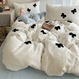 Yeknu  Towel Embroidered Bow Washed Cotton Bedding Set, Fresh Style 3/4 Piece Dorm Bed Sheet & Duvet Cover Set