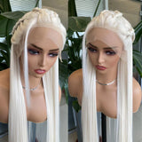 Yeknu   Braided Platinum Blonde Wig13x4 Lace Front Wigs for Women Heat Resistant Synthetic Hair Daily Wear Cosplay Party Wigs