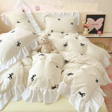Yeknu  New Yunsoft Cotton Korean INS Age Reduction Lace Cartoon Four-Piece Set Quilt Cover Set Girls Bedding Set