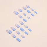 Yeknu  24 pieces of short square French Fresh butterfly fingernail with 1 file and 1 piece of jelly glue