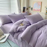 Yeknu  Cotton Bed Linen Solid Bedding Set with Sheet Duvet Cover Pillowcases Single Couple Bedsheet King Queen Double Twin Size