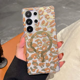 Yeknu  Leopard Clear Case For Samsung Galaxy S25 S24 Ultra Plus S24FE S25edge For Magesafe Magnetic Wireless Charge PC+TPU Back Cover