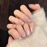 Yeknu  10pcs French Diamond Silk Handmade Press on Nails Cat's Eye Full Coverage Nail Tips for Women&Girl Removable Wearable Fake Nail