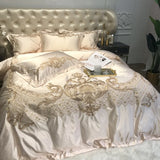 Yeknu Royal Golden Embroidery European Palace Luxury Bedding Set Champagne Brocade Egyptian Cotton Duvet Cover Bed Sheet Pillowcases
