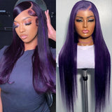 Yeknu  Dark Purple Long Silky Straight Synthetic Hair Free Part Glueless 13X4 Lace Front Colored Wigs for Women Daily Party Cosplay
