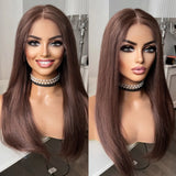 Yeknu  Long Silky Straight Wigs for Women Copper Red Synthetic Lace Front Wig Daily Use Brown Wig Heat Resistant Fiber