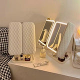 Yeknu  LED Makeup Mirror Desktop with Light, Ins style，Three-sided Folding, Dormitory Desktop, Beauty and Bedroom Dressing Mirror，