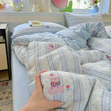 Yeknu  Floral Printed A-Class Ultra-Soft 100% Knitted Double Layer Yarn Bedding Set - 3/4 Pcs Student Dorm Fitted Sheet