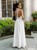 Yeknu  Jastie Spring Summer New Women's Waist Cinched V-neck Long Dress Female Cotton Camisole Dress Fashionable Oversized Dresses