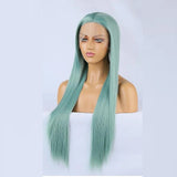 Yeknu  Green Wig Natural Straight Lace Synthetic Lace Front Wig Glueless Wigs Ready to Wear Long Green Wig Lace Wigs for Women Cosplay