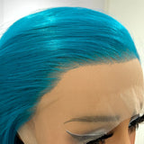 Yeknu  Long Lake Blue Straight Wig for Women Synthetic Hair Free Part Lace Front Wig Heat Resistant Fiber Wigs for Daily Party Cosplay