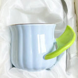 Yeknu  Gold Edged Green Leaf Handle Mugs, Ceramic High Temperature Resistant Solid Color Drinking Cup, Breakfast Coffee Milk Tea, 320ML