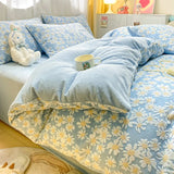 Yeknu  Towel Embroidery Washed Cotton Bedding Sets Ultra Soft Skin-Friendly Cotton Bed Sheet Set Cartoon Bedclothes for King Queen Size