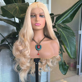 Yeknu  Strawberry Blonde Loose Body Wave Wig Synthetic Hair Free Part Honey Blonde Long Wavy 13X4 Lace Front Wigs for Women Fashion