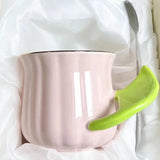 Yeknu  Gold Edged Green Leaf Handle Mugs, Ceramic High Temperature Resistant Solid Color Drinking Cup, Breakfast Coffee Milk Tea, 320ML