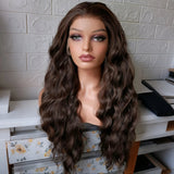 Yeknu  Chocolate Brown Deep Wave Lace Front Wigs for Women Free Part Synthetic Hair Long Brown Curly Wavy 13X4 Glueless Daily Party Use