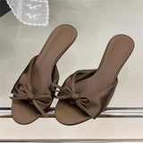 Yeknu  Fashion Butterfly-kont Pleated Thin Low Heels Women Slippers Summer Elegant Peep Toe Party Dress Shoes