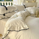 Yeknu  Princess Style Bedding Sets Queen Sizes Duvet Cover Skin Friendly Stereoscopic Feel Double Stitched Bed Skirt For Sleeping Naked