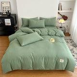 Yeknu  Waffle Washed Cotton Four Piece Set, Non All Cotton Bedding, Pure Cotton Bedding, Student Dormitory Bed Sheets Duvet Cover Set