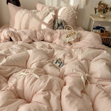 Yeknu  Bedding Princess Wind Super Soft Naked Sleeping Washable Four-piece Set Quilt Cover Sheet Student Dormitory Three-piece Set