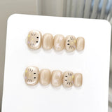 Yeknu  10pcs Handmade Cute Short Press on Nails Black Dot Bow Design Cat Eye Fake Nails Wearable Detachable Sweet Girls False Nails