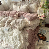 Yeknu  Korean Princess Style Floral Ruffles Bedding Set Skin-friendly Soft Duvet Cover Set Bed Sheet Or Bed Skirt Pillowcases