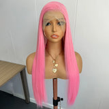 Yeknu  Pink Straight Wig 13*4 Synthetic Lace Front Wigs for Women Hot Pink Wig Long Silk Straight Wig Free Part Daily Wear Cosplay Wigs