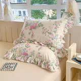Yeknu 2pcs Flower Prints Ruffles 100% Cotton Pillowcases 48x74cm Sizes Cushion Cover for Bed Floral Style Adults Kids Pillowslip 베개커버