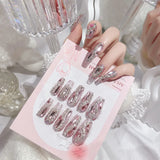 Yeknu  Glitter Fairy Rhinestone False nail Tips for Bride lady Wearable Sweet Crystal Design Press on Nails Mid Length Fake Nail Patch
