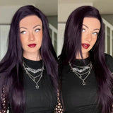 Yeknu  Straight Purple Wigs for Women Long Dark Purple Synthetic Hair Free Part Colored Wigs for Cosplay Party Daily Glueless 13X4 Lace