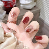 Yeknu  24pcs Short False Nail Gradient Color With Glitter Sequins Design Fake Nails Patch Full Cover Artificial Acrylic Nail Tips