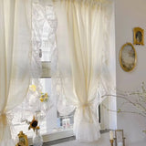 Yeknu  French Cream Style Ruffled Lace Tulle Curtains Light Yellow Romantic Short Sheer Curtain For Living Room Bedroom Glass Door