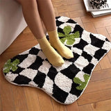 Yeknu  Plaid Irregular Kitchen Rugs Soft Fluffy Tufting  Carpet Rugs Non-Slip Abosrbent Bathroom Floor Mat Bedroom  Toilet Door Carpet