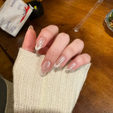 Yeknu  10pcs Hailey French Press on Nails Nude Cat Eye Nail Art White Gradient Sparkly False Nails Full Cover Daily Almond Fake Nails