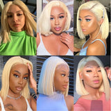 Yeknu  613 Blonde Color Lace Wig Human Hair Peruvian Straight 13x4 Lace Frontal Human Hair Wig Pre Plucked Human Hair Wig Bob Wigs