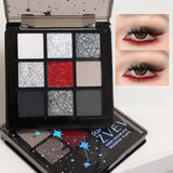 Yeknu  Smoky Black Eye Shadow Palette 9 Colors Black Gray Rose Eyeshadow Lasting Shimmer Eyes Makeup Dark Pressed Glitter Eyeshadow