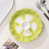 Yeknu  Dumpling plate with vinegar dish, home ceramic vegetable plate, butterfly breakfast partition plate, creative