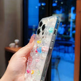 Yeknu  DIY Candy Bear Flower Pearl Heart Case For iPhone 13 14 Pro Max 11 15 Plus 17 Phone Cases Transparent Soft Shockproof Cover Capa