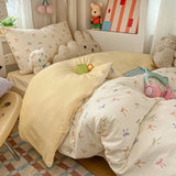 Yeknu  Cartoon color plaid bed sheet four-piece set student cute soft quilt cover dormitory three-piece set