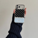 Yeknu  Autumn winter blue grid white wave dots Phone Case For iPhone 17 16 15 14 Pro Max 13 Case Cute Luxury Cartoon Splice Back Cover