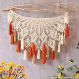 Yeknu Handmade Cutout Cotton Thread  Macrame Tapestry Tassel Pendant Wall Hanging Boho Decor Roud Tablecloth  Table Decoration