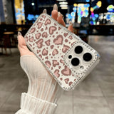 Yeknu  Heart-Shaped Leopard Print Phone Case For iPhone 16 Pro Max 17 Pro 13 16 14 15 17 12 Air 11 Shockproof Funda Cover Transparent