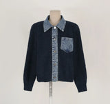 Yeknu  Knitted Autumn Denim Patchwork Cardigan Women Slim Fashion Casual Ladies Cropped Cardigans Korean Style Woman Sweater Coats