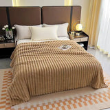 Yeknu  Ribbed Flannel Blanket Double Sided Thickened Nap Blanket Winter Throw Blanket Sofa Blanket Hemmed Blanket