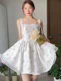 Yeknu  New Summer Sleeveless Suspender Women's Dress Lace-up Tie-up Waist Princess Puffy Dresses Short Party Ladies Dress
