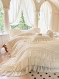Yeknu  French Princess Style 100% Cotton Bedding Set - Lace Embellished Duvet Cover & Sheet, Elegant Aesthetic, Viral Luxury Collection