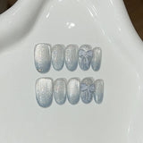 Yeknu  10Pcs Crystal Cat Eye Press on Nails Polka Dots Nail Creme Ballet Delicate Bowknot False Nails Sweet French Almond Fake Nails