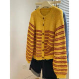 Yeknu  Autumn Green Striped Cardigan Knitted Sweater Women Casual Long Sleeve Ladies Cardigans Tops Korean Style Woman Sweaters Coat